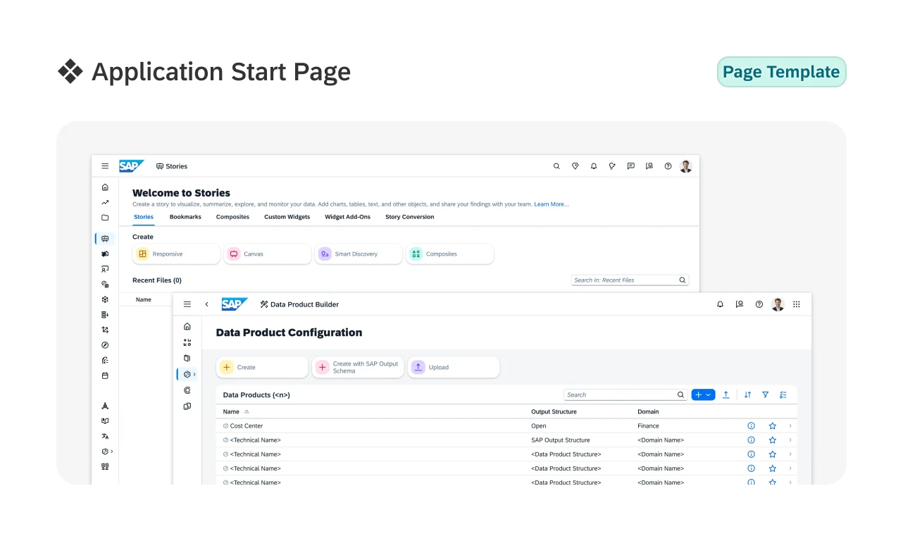 Application Start Page template built from shared components