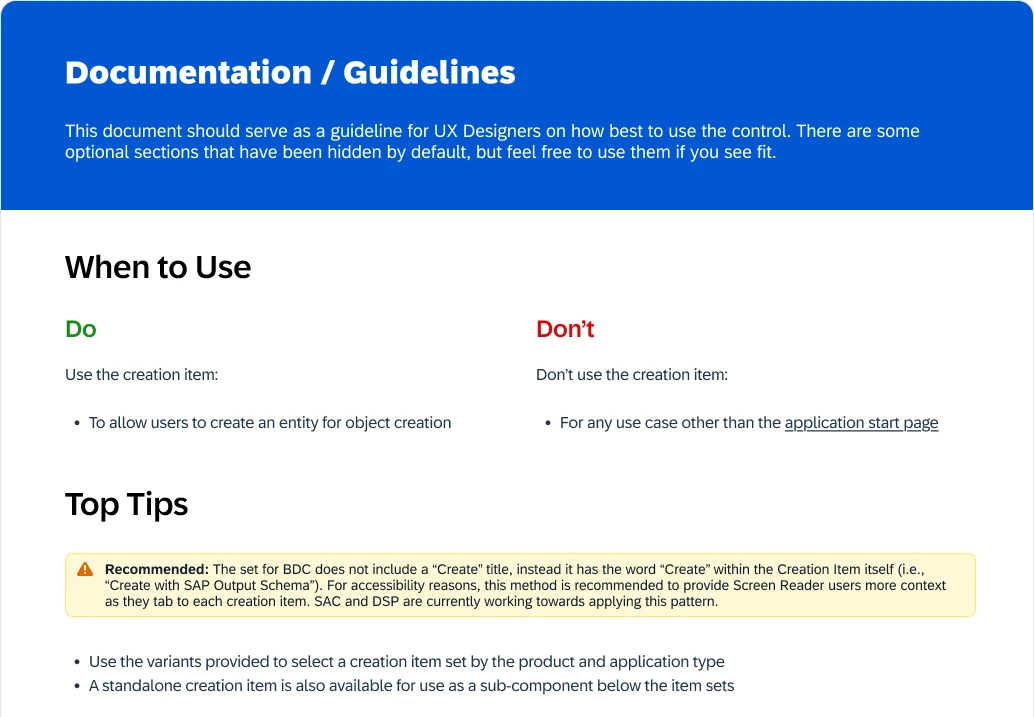 Creation Item usage documentation: when to use it and top tips