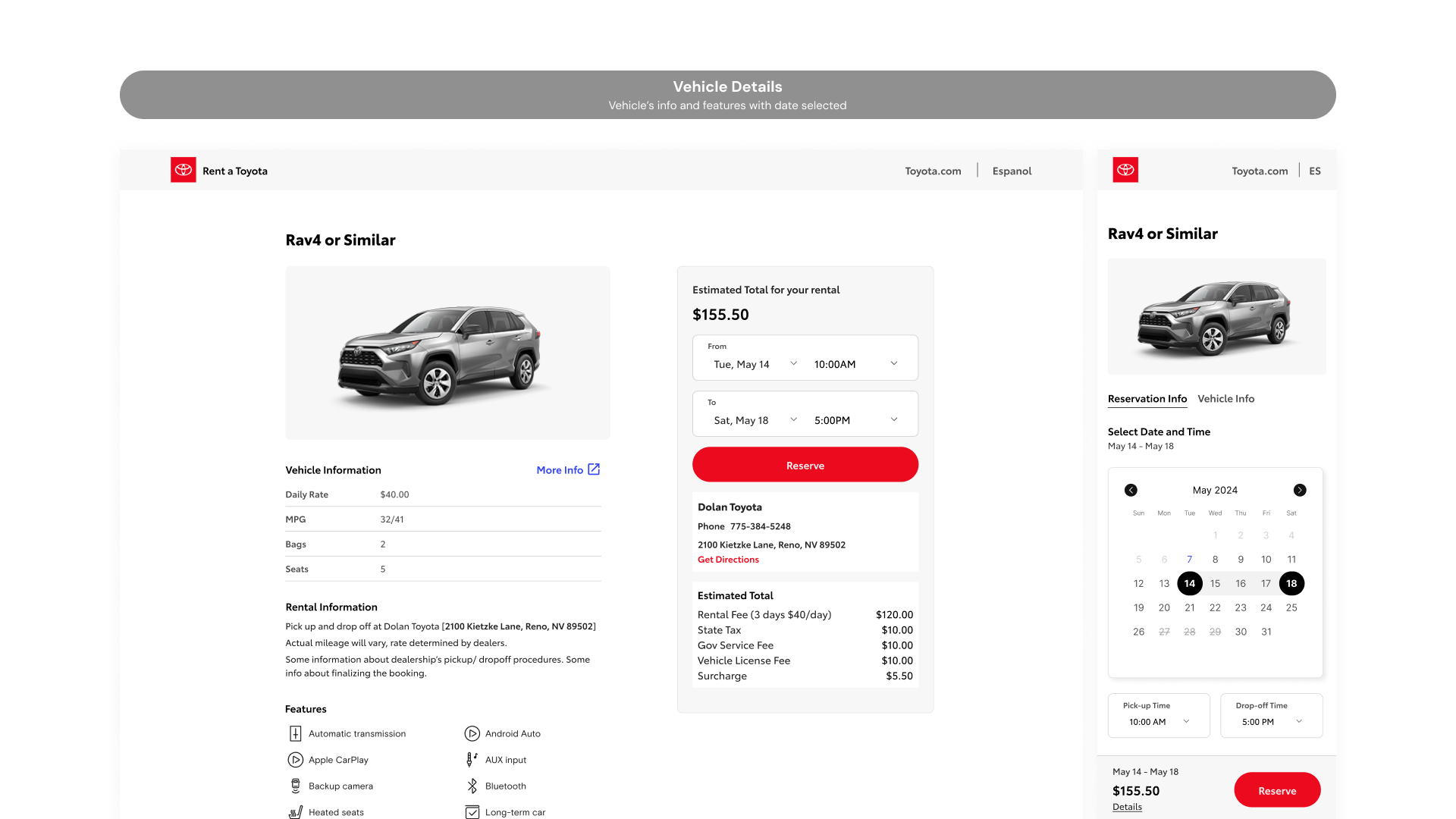 Desktop to mobile vehicle detail comparison
