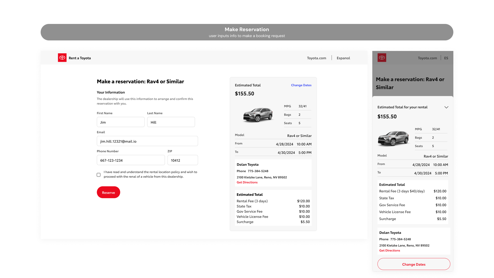 Desktop to mobile customer info comparison